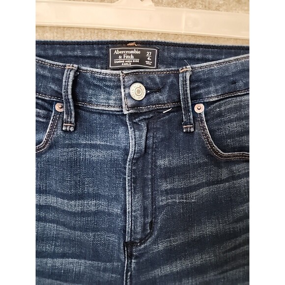 Abercrombie Fitch Simone High Rise Ankle Jeans Womens 27 4 Blue Raw Hem Stretch - Picture 3 of 8